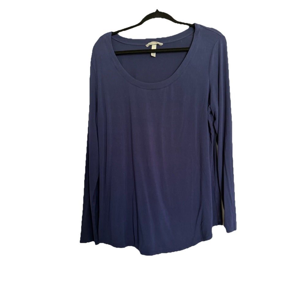 Soma Cool Nights Long Sleeve Pajama Top Navy Blue Large Scoop Neck Lounge‎